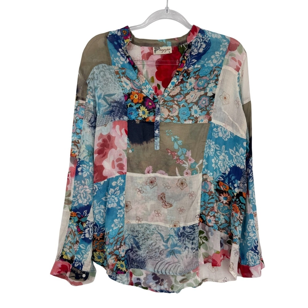 Magazine Popover Top Womens Large Cotton Patchwork Country Boho Cottagecore